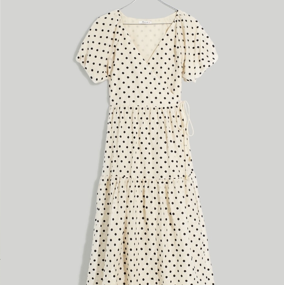 SOLD!!!! NWT Madewell Tiered Puff-Sleeve Midi Wrap Dress in Dot - Picture 2 of 2